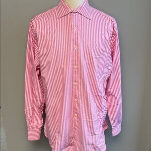 Peter Millar Pink White Stripe Button Down Shirt XL 100% Cotton